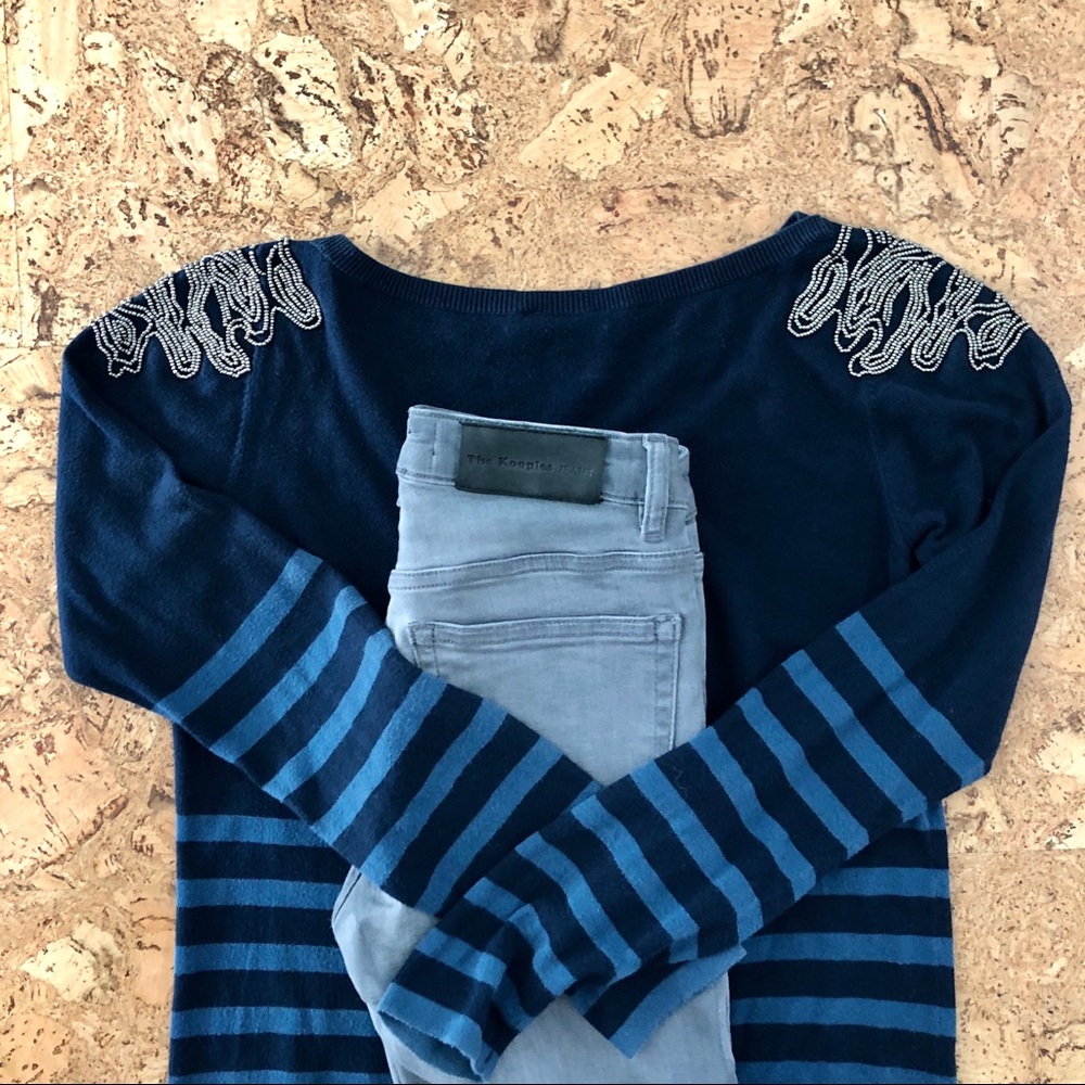 Promod Beaded Cotton Knit Sweater, size Medium